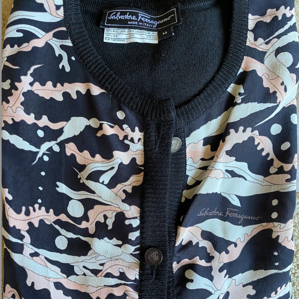 Salvatore Ferragamo Vintage Silk Paneled Wool Sweater, Size M - DAMAGED/HOLES